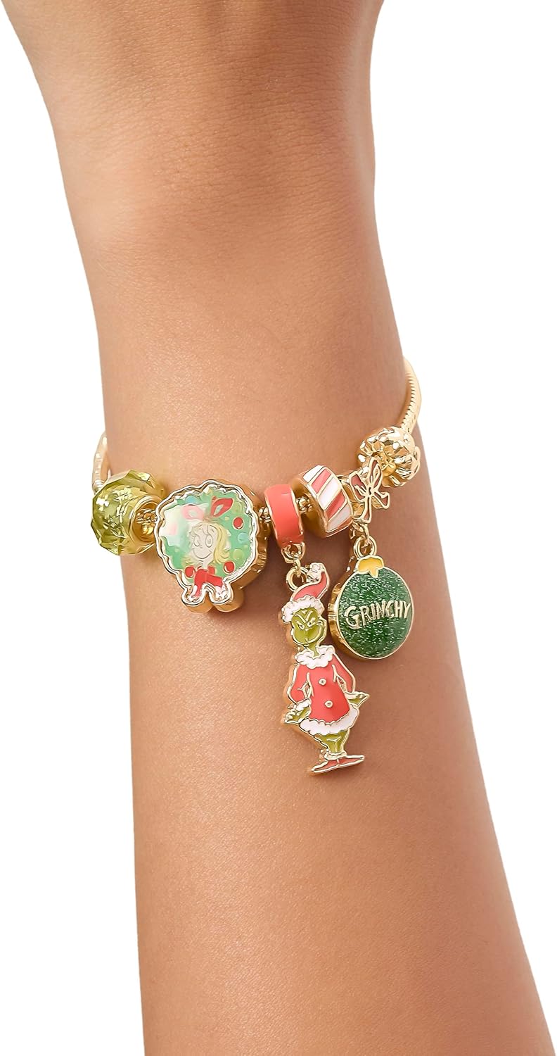 SALLY ROSE The Grinch Charm Bracelet for Women 7", Gold-Tone Grinch Jewelry Official License, Christmas Bracelets - Image 3
